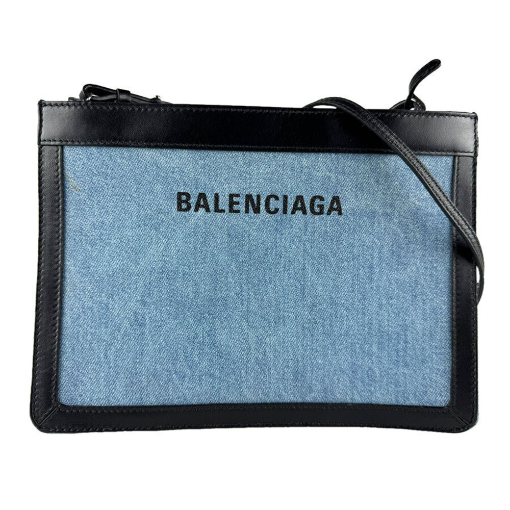 Balenciaga Shoulder Bag Navy Blue Pochette Denim Leather Blue Black